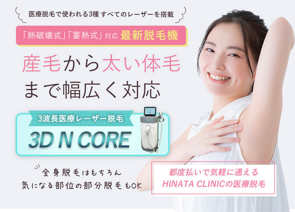 「熱破壊式」「蓄熱式」対応 2023念最新脱毛機 産毛から太い体毛まで幅広く対応 3D N CORE 全身脱毛はもちろん気になる部位の部分脱毛もOK